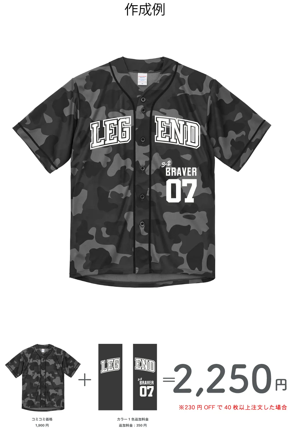 迷彩ベースボールドライシャツ