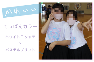 山口県T高等学校さわやかカラーのトラ柄おしゃれクラスTシャツ