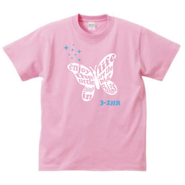 蝶々のシルエットで韓国風ピンクTシャツ