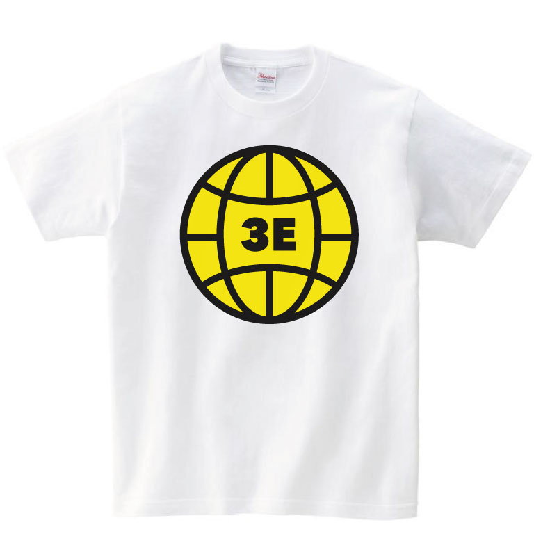 地球と文字のシンプルロゴの白Tシャツ